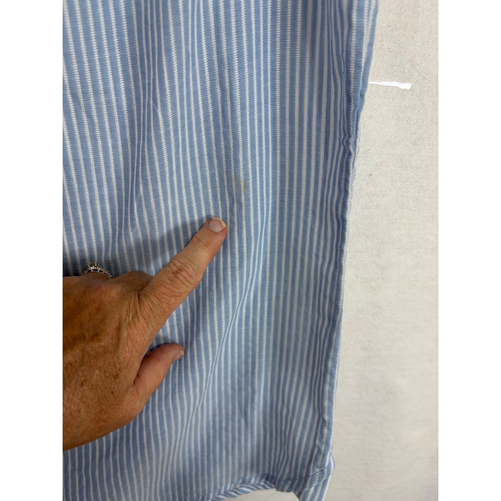 Beachlunchlounge Blue White Striped Henley Cap Sleeve Cotton Top Small - Picture 3 of 7